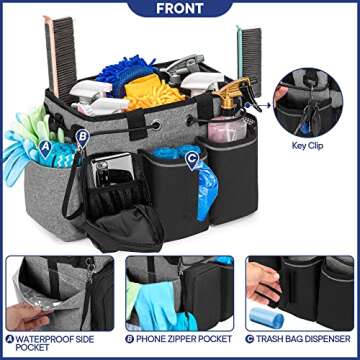 LoDrid Large Professional Cleaning Caddy with Detachable Divider, Supply Organizer with Handle and Shoulder Strap, Cleaning Bags for Housekeepers & Cleaners, Black