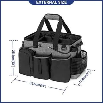 LoDrid Large Professional Cleaning Caddy with Detachable Divider, Supply Organizer with Handle and Shoulder Strap, Cleaning Bags for Housekeepers & Cleaners, Black