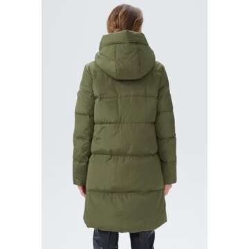 Orolay Women's Stylish Down Hooded Jacket with Two-Way Zipper Winter Down Coat Puffer Jacket Army Gr...