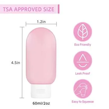 TSA Approved Travel Bottles Set for Toiletries Travel Size Containers Kit 4 Pack Portable Leak Proof Refillable Squeeze Cosmetic Airplane Essential Shampoo Hair Conditioner Body Lotion Bath Shower Gel