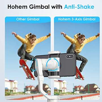 Gimbal Stabilizer for Smartphone, 3-Axis Phone stabilizer with Tripod, Foldable Phone Gimbal for Android and iPhone 14 PRO MAX, Stabilizer for Video Recording with 600° Auto Rotation - hohem iSteady X