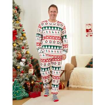 Family Matching Men Christmas Pajamas: Tree Reindeer and Snowflake Patterned PJS for Family Reunion ...