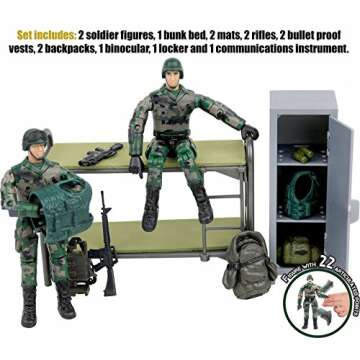 Click N' Play Military Life Living Quarters Bunk Bed - 14 Piece Army Toys Play Set with Accessories