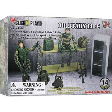 Click N' Play Military Life Living Quarters Bunk Bed - 14 Piece Army Toys Play Set with Accessories