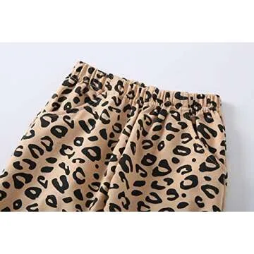 Toddler Baby Girls Leopard Print Clothes Set Long Sleeve T-Shirt Tops and Pants 2pcs Outfits(3T, 2-Apricot(Long Sleeve))