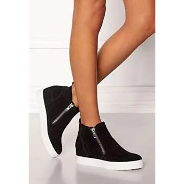 Steve Madden Women's Wedgie Sneaker, Black Suede, 8 M US