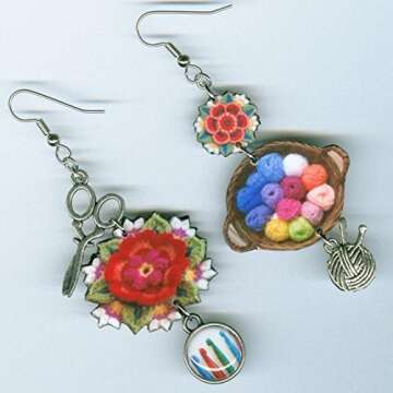 Granny Square Crochet earrings, yarn crafters jewelry crocheter knitter knitting Frida's Flowers