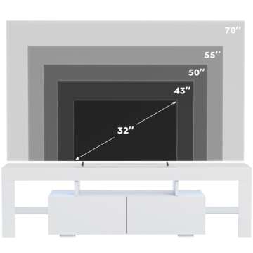 JUMMICO TV Stand, Modern Lighting TV Cabinet Entertainment Center Media and Open Shelf, TV Console Table with 1 Drawer and Remote Control, 20 Color LED Lights up to 70 Inch TV (White)