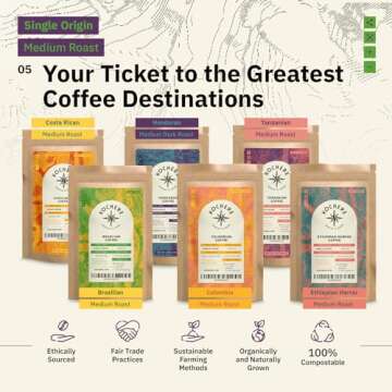 Single Origin Coffee Sampler - 6 x 2 oz, Ground Coffee Medium Roast Variety Pack, Ethiopia, Costa Rica, Brazil, Honduras, Tanzania & Colombia, Specialty Grade & Fair Trade - Freshly Roasted To Order
