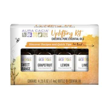 Aura Cacia Cheerful Pure Essential Oils Uplifting Kit, 0.25 fl oz 4-Pack, Grapefruit, Lemon, Lime, Sweet Orange Aromatic Oils