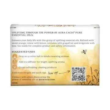 Aura Cacia Cheerful Pure Essential Oils Uplifting Kit, 0.25 fl oz 4-Pack, Grapefruit, Lemon, Lime, Sweet Orange Aromatic Oils