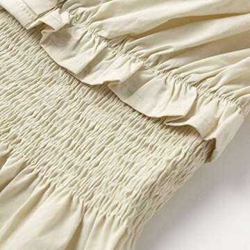 Miessial Women's Off Shoulder Ruffle Blouse Lace Up Smocked Waist Casual Top Shirts Beige 10