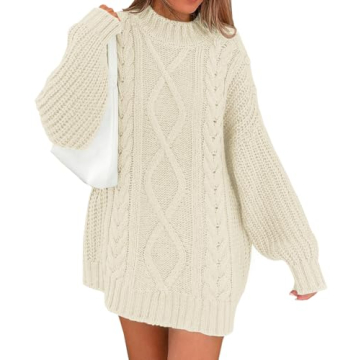 LILLUSORY Women's Crewneck Oversized Sweater Dress 2024 Fall Fashion Cable Knit Long Sleeve Dresses ...