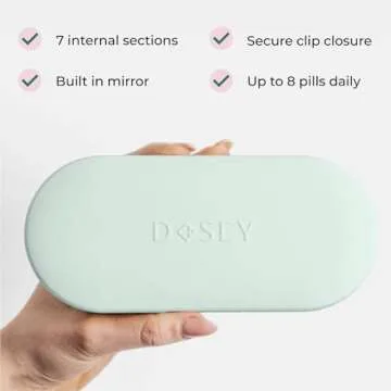 Dosey 7 Day Pill Compact Travel Pill Organizer - Pill Case with 7 Pill Compartments for Medicine Storage & Protection – Stylish & Elegant Medication Organizer with Mirror, Sage