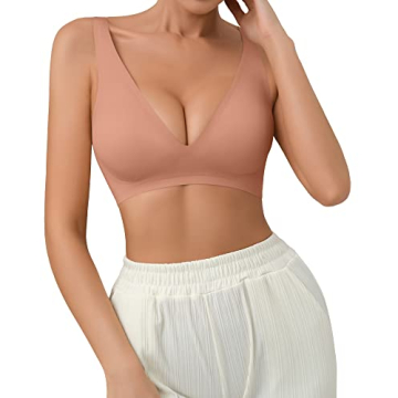 SHARICA Pro Seamless Bra for Women Deep V Neck Wirefree Bra Adjustable Strap Comfort Sleep Bra Remov...