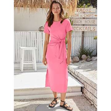 ANRABESS Women's 2025 Summer Maxi Tshirt Dress Short Sleeve Crewneck Tie Waist Casual Slim Fit Slit ...