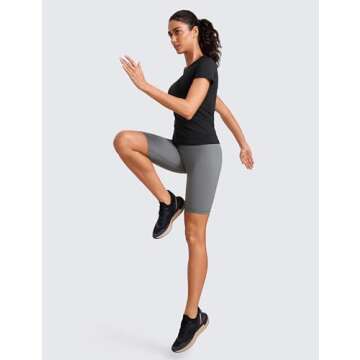 CRZ YOGA Seamless Workout Tops for Women Short Sleeve Athletic Tees Breathable Gym Running Yoga Shirts Black Medium