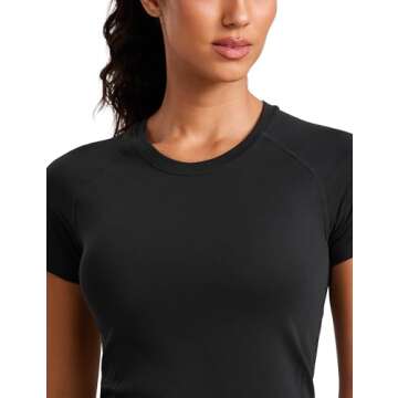CRZ YOGA Seamless Workout Tops for Women Short Sleeve Athletic Tees Breathable Gym Running Yoga Shirts Black Medium