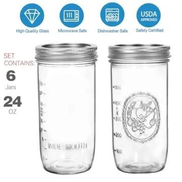 Harfuyee 24 oz Wide Mouth Glass Jars - Set of 6