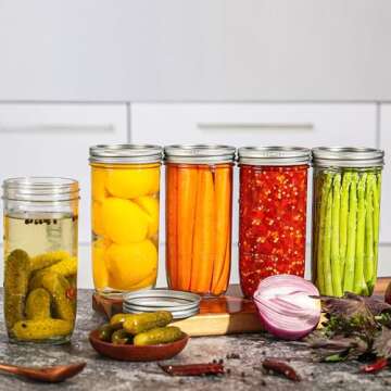 Harfuyee 24 oz Wide Mouth Glass Jars - Set of 6