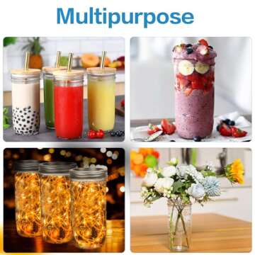 Harfuyee 24 oz Wide Mouth Glass Jars - Set of 6