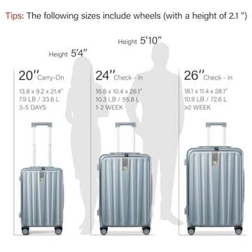 Hanke 26 Inch Checked Luggage with Spinner Wheels PC Hard Suitcase Top Open Aluminum Frame Travel Luggage Rolling Suitcases for Woman Men.(Grey)