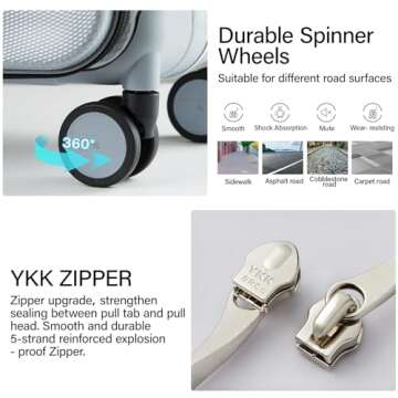 Hanke 26 Inch Checked Luggage with Spinner Wheels PC Hard Suitcase Top Open Aluminum Frame Travel Luggage Rolling Suitcases for Woman Men.(Grey)