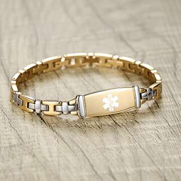 LinnaLove 7 1/2 in Gold Lady Medical Alert id Bracelets-Stainless steel Medical bracelets for women ...