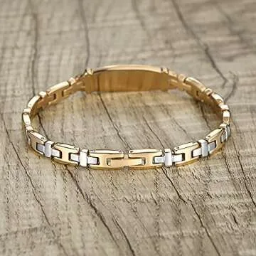 LinnaLove 7 1/2 in Gold Lady Medical Alert id Bracelets-Stainless steel Medical bracelets for women with Free engraving