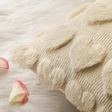 MIULEE Set of 2 Beige Valentines Pillow Covers Heart Love Decorative Cute Throw Pillows 18x18 Inch Soft Plush Faux Wool Farmhouse Couch Pillowcase for Girl Women Gift Spring Sofa Livingroom Bed