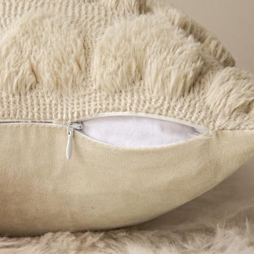 MIULEE Set of 2 Beige Valentines Pillow Covers Heart Love Decorative Cute Throw Pillows 18x18 Inch Soft Plush Faux Wool Farmhouse Couch Pillowcase for Girl Women Gift Spring Sofa Livingroom Bed