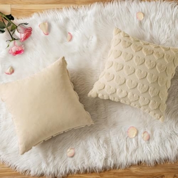 MIULEE Set of 2 Beige Valentines Pillow Covers Heart Love Decorative Cute Throw Pillows 18x18 Inch Soft Plush Faux Wool Farmhouse Couch Pillowcase for Girl Women Gift Spring Sofa Livingroom Bed