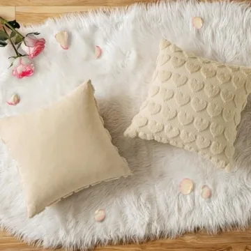 MIULEE Set of 2 Beige Valentines Pillow Covers Heart Love Decorative Cute Throw Pillows 18x18 Inch Soft Plush Faux Wool Farmhouse Couch Pillowcase for Girl Women Gift Spring Sofa Livingroom Bed