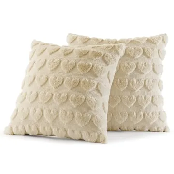 MIULEE Set of 2 Beige Valentines Pillow Covers Heart Love Decorative Cute Throw Pillows 18x18 Inch Soft Plush Faux Wool Farmhouse Couch Pillowcase for Girl Women Gift Spring Sofa Livingroom Bed