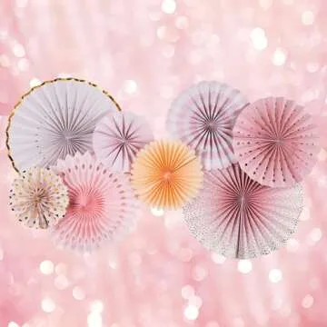 PapaKit Origami Wall Decoration Set (8 Assorted Round Paper Fans) Birthday Party Baby Shower Wedding...