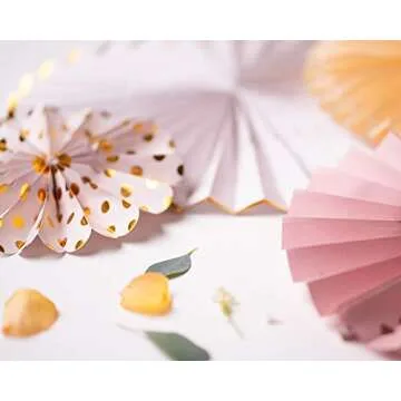PapaKit Origami Wall Decoration Set (8 Assorted Round Paper Fans) Birthday Party Baby Shower Wedding Events Decor | Creative Art Design Pattern (Sparkling Pink Rose Blush, 8 Piece Set)