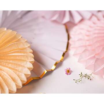 PapaKit Origami Wall Decoration Set (8 Assorted Round Paper Fans) Birthday Party Baby Shower Wedding Events Decor | Creative Art Design Pattern (Sparkling Pink Rose Blush, 8 Piece Set)