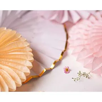 PapaKit Origami Wall Decoration Set (8 Assorted Round Paper Fans) Birthday Party Baby Shower Wedding Events Decor | Creative Art Design Pattern (Sparkling Pink Rose Blush, 8 Piece Set)