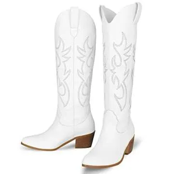 Stylish STALOV White Cowgirl Boots for Women - Versatile Style