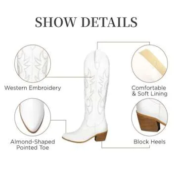Stylish STALOV White Cowgirl Boots for Women - Versatile Style