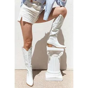 Stylish STALOV White Cowgirl Boots for Women - Versatile Style