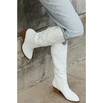 Stylish STALOV White Cowgirl Boots for Women - Versatile Style