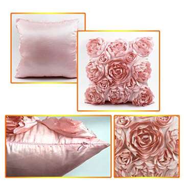 SeptCity Decorative Throw Pillow Covers for Couch Cushion Case, Romantic Love Satin Rose Wedding Par...