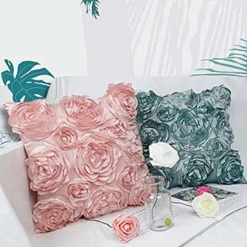 SeptCity Decorative Throw Pillow Covers for Couch Cushion Case, Romantic Love Satin Rose Wedding Party Home Decor,16 x 16 Inches Home Gift (Set of 2)- #Pink