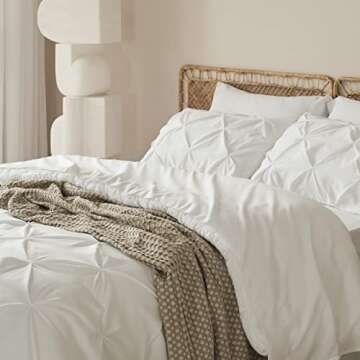 Bedsure Queen Comforter Set Ivory - Bed in a Bag Queen Size 7 Pieces, Pintuck Bed Set Gift for Family, Pinch Pleat Ivory Comforter with Sheets, Pillowcases & Shams