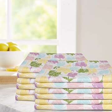 Urban Villa Collection Kitchen Towels Tulip Flowers Multi Color Premium Quality,100% Cotton Dish Tow...