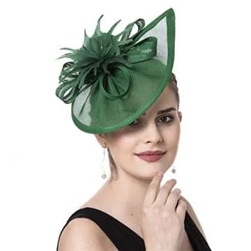 SAFERIN Fascinators Hat for Women Tea Party Headband Derby Wedding Flower Cocktail Mesh Feathers Hair Clip(TA20-Green)