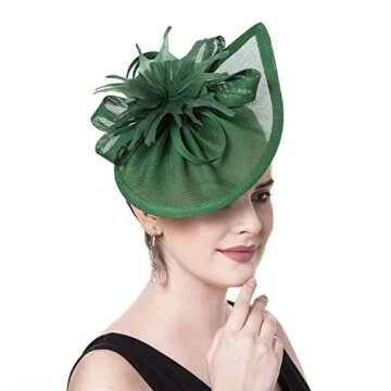 SAFERIN Fascinators Hat for Women Tea Party Headband Derby Wedding Flower Cocktail Mesh Feathers Hair Clip(TA20-Green)