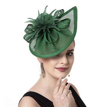 SAFERIN Fascinators Hat for Women Tea Party Headband Derby Wedding Flower Cocktail Mesh Feathers Hair Clip(TA20-Green)