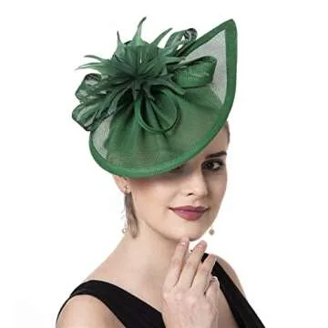 SAFERIN Fascinators Hat for Women Tea Party Headband Derby Wedding Flower Cocktail Mesh Feathers Hair Clip(TA20-Green)
